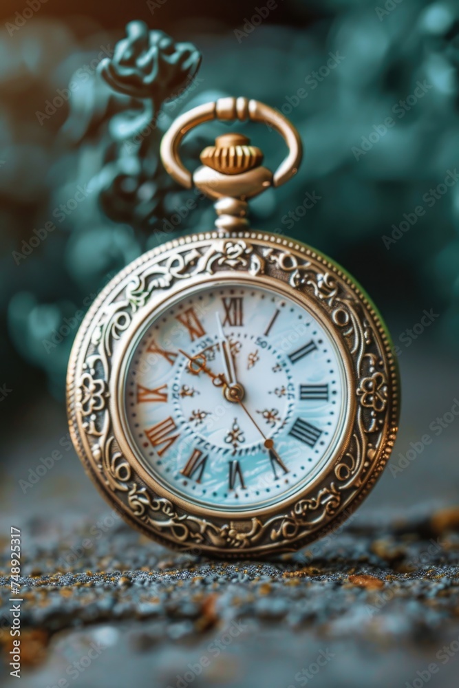 Canvas Prints Close up of a pocket watch on a wooden table, perfect for time management concepts