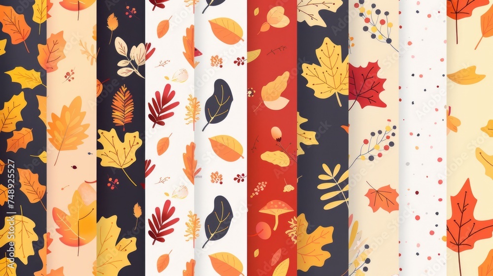 Poster A collection of various colored leaves on a plain white background. Ideal for use in nature-themed designs