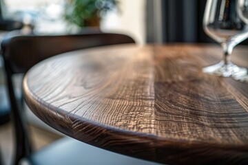 A wooden table with two wine glasses, perfect for restaurant or bar concepts