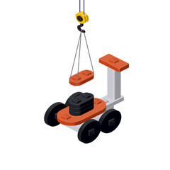 Lawn mover production concept on white background. Vector