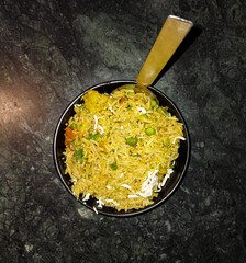 fried rice in a pan, Indian food photography, vegetarian dishes, dinner background 