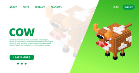 Web template with a cow. Vector