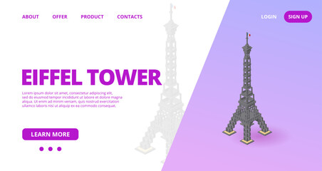 Web template with a Eiffel Tower. Vector