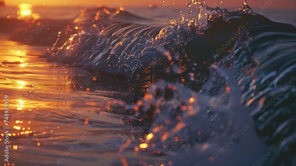 Aufkleber a close up view of a wave in the ocean at sunset. suitable for nature and travel themes