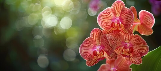 Orchids in a stunning bouquet on blurred background with copy space for text placement