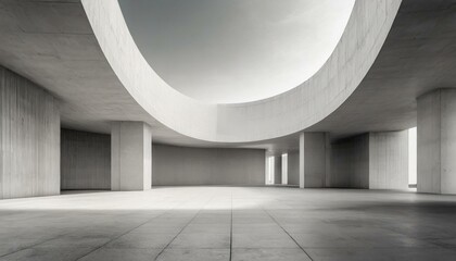 Empty abstract architecture building in minimal concrete design with open space floor courtyard white podium and curved walls museum plaza as wide display showroom mockup environment background png - obrazy, fototapety, plakaty