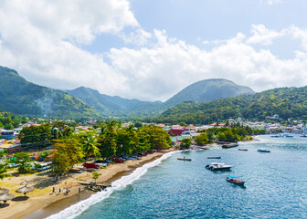 Aerial View of Soufriere Bay and Beach.Soufriere, Saint Lucia, .West Indies, Eastern Caribbean