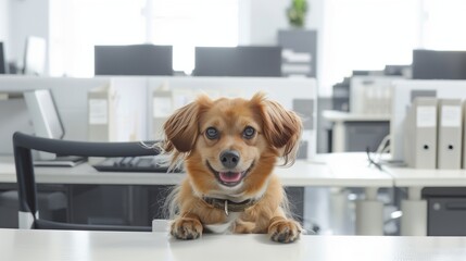 A pet-friendly office environment with a cute dog bringing joy to the workplace,