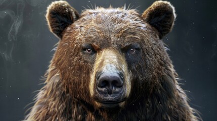 A detailed close up of a brown bear's face. Suitable for wildlife and nature concepts