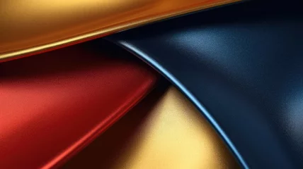 Foto op Canvas The close up of a glossy metal surface in navy blue, golden yellow, and deep red colors with a soft focus. Generative AI AIG30. generative AI © Summit Art Creations