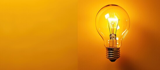 Illustration of a glowing yellow light bulb full of inspiration, creating a free space ideal for expressing creative and innovative ideas. - obrazy, fototapety, plakaty