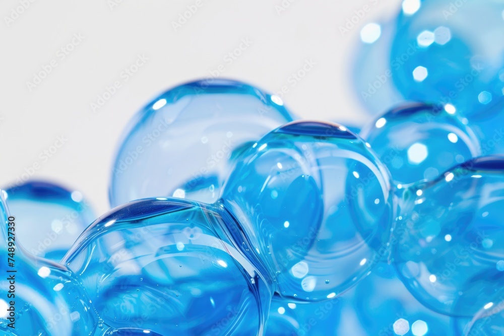 Poster close up of a bunch of blue bubbles. ideal for science or nature concepts