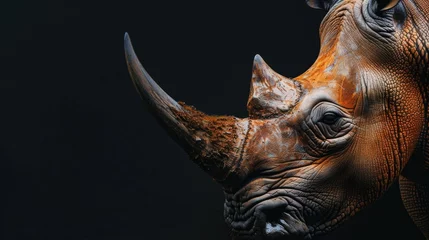 Foto op Canvas Close up image of a rhino against a black background. Suitable for wildlife and conservation projects © Fotograf