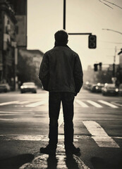 a man is standing on the road. Selective focus.