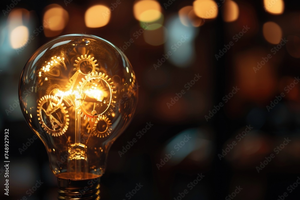 Poster a unique light bulb with gears inside, perfect for industrial concepts