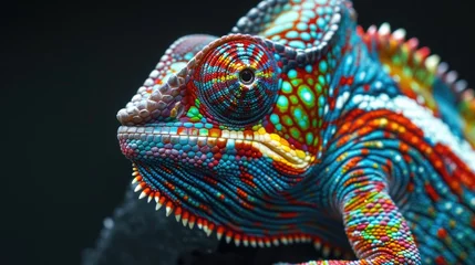 Foto op Canvas Close up of a colorful chameleon on a branch, perfect for nature and wildlife designs © Fotograf