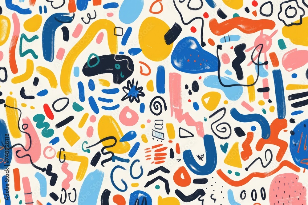 Poster An abstract painting showcasing a variety of shapes and sizes. Suitable for art enthusiasts and interior designers