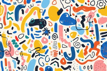 An abstract painting showcasing a variety of shapes and sizes. Suitable for art enthusiasts and interior designers