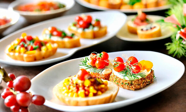 various beautiful snacks on a plate. Selective focus.