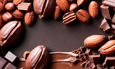 cocoa beans and chocolate. Selective focus.