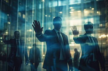 silhouetted business people in the office building