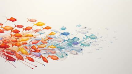an abstract colorful image of fishes moving in pattern with other fishes. marine life. 