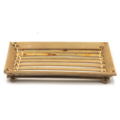 Closeup Shot of A Bamboo Tray, Isolated or Die Cut on White Background.