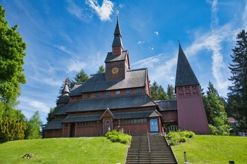 Fototapeta na wymiar Stabkirche Hahnenklee, Harz, Niedersachsen