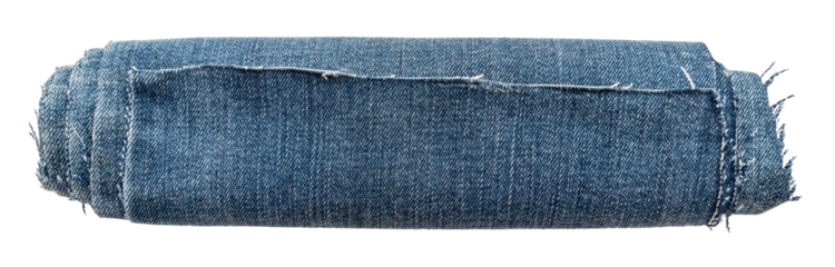 Twisted piece of blue denim on a white background. Material. Denim fabric isolate
