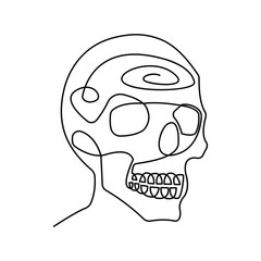 skull single continuous one line out line vector art  drawing  and tattoo design