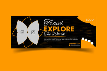 creative modern simple Facebook cover design for travel explore the world template
 - obrazy, fototapety, plakaty