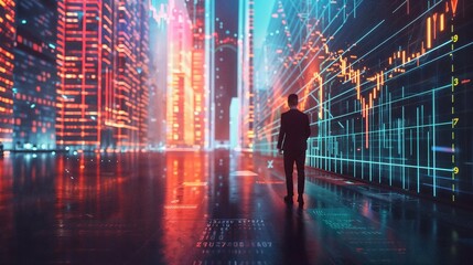 Fountain City Business Scene with Silhouetted People and Urban Technology Illustration