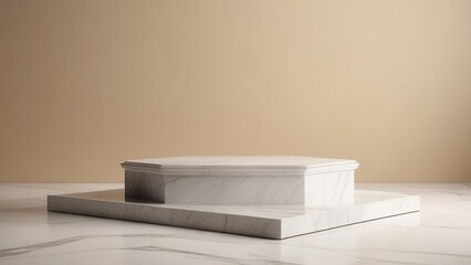 light grey background with natural granite podium for product demonstration, granite podium, abstract minimalism concept