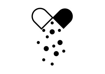 Icono negro de comprimido de medicamento abierto.