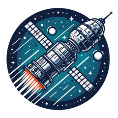 Spacecraft space icon vehicle and machine, astronomy station. Vector flat style illustration isolated 