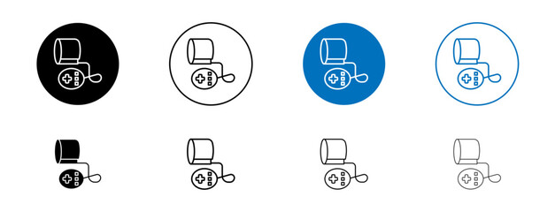 Sphygmomanometer Line Icon Set. Health Monitor symbol in black and blue color.