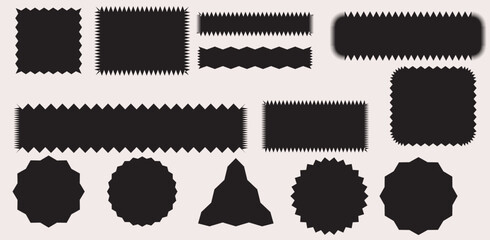 Obraz premium Set of black price sticker, sale or discount sticker, sunburst badges icon. Stars shape with different number of rays. Special offer price tag. Red starburst promotional badge set, shopping labels