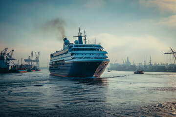 Luxury Cruise Ship Sailing from Port