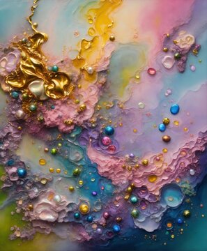 Colorful abstract painting oil and water complex complicated bright vivid colors beautiful opulent heavenly amazing wealthy intricate pink peridot sky blue gray lilac yellow violet green red blue subl