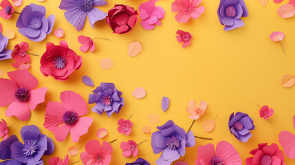 Naklejka premium Pink and purple flowers laid flat