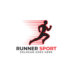 running athlete logo design, sprint or track runner concept, vector illustration