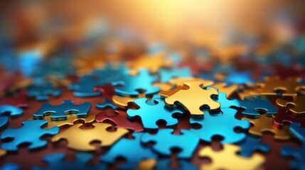 Group of multicolored jigsaw puzzle pieces