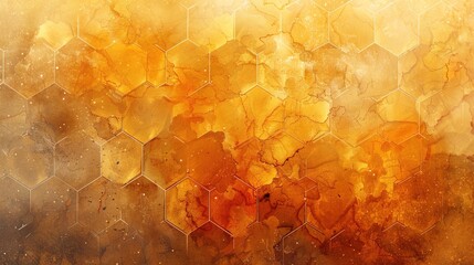 Abstract watercolor honeycomb pattern with shades of gold and amber wallpaper