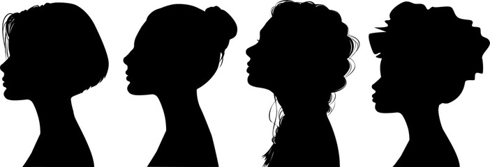 female silhouettes in profile. turn. number. diversity young women for poster or text. elegant background as well.