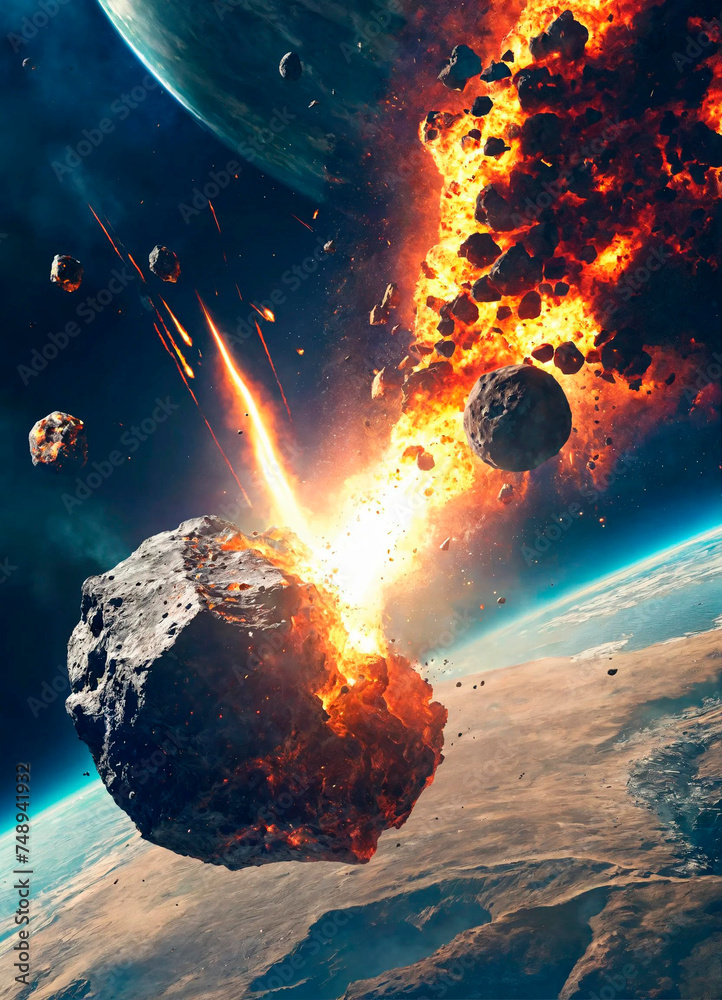 Wall mural an asteroid falls to earth. Selective focus.