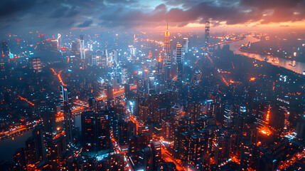 
an aerial view of a city at night, futurism, future tech