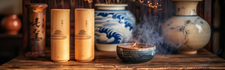 Foto op Canvas Panoramic banner with traditional asian tea ceremony accessories © Andrea Marongiu