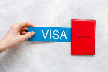 Passport and visa issued for vacation trip. Travel concept