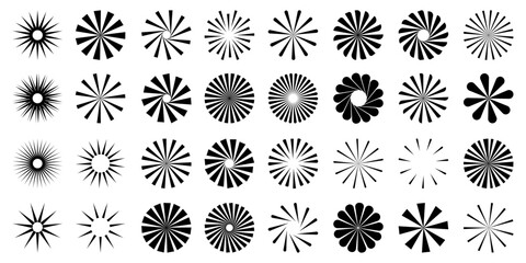 Sunburst element. Radial stripes background. Sunburst icon collection. Retro sunburst design. Vector illustration.