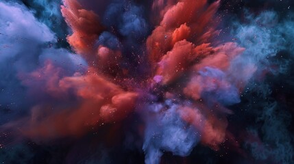 A dark background with a solitary explosion of colored powder. abstract background color - obrazy, fototapety, plakaty